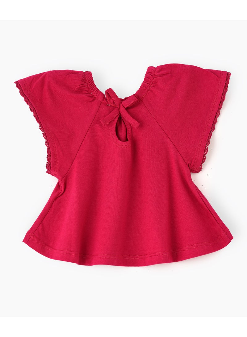 Jelliene Girls Red Knit Flutter Sleeve Top - Image 2